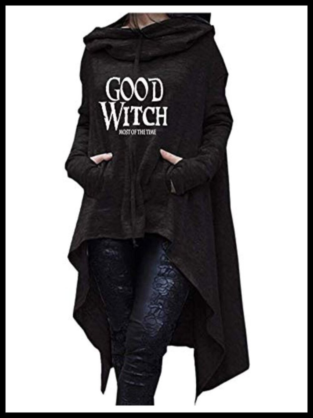 Oversized Hooded Tunic Pullover with Thumb Holes and Asymmetric Hem